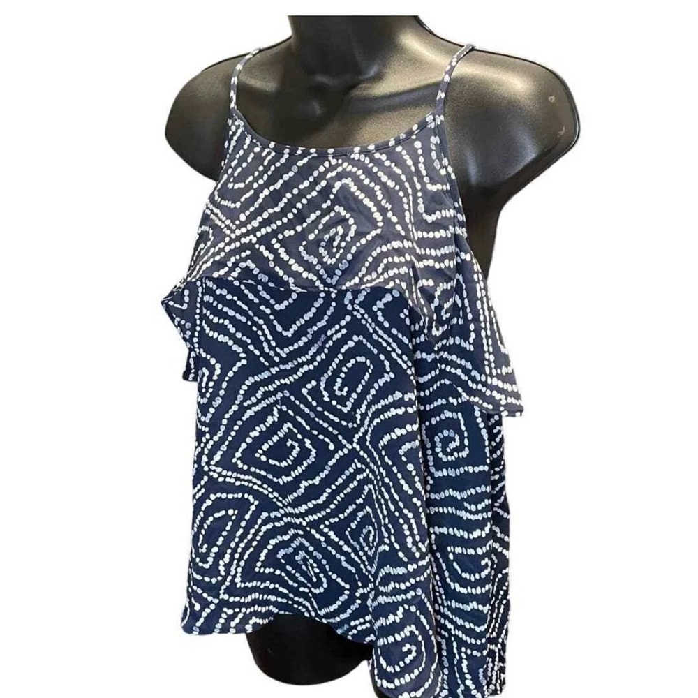 LOFT Women's Navy and White ruffle sleeveless tank top - size medium